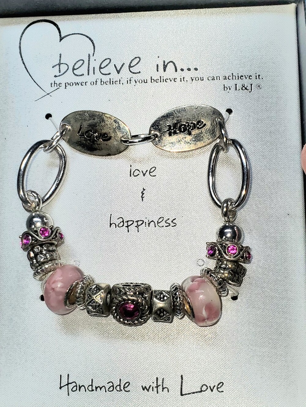 Believe In Pink Bead and Silver Charm Bracelet